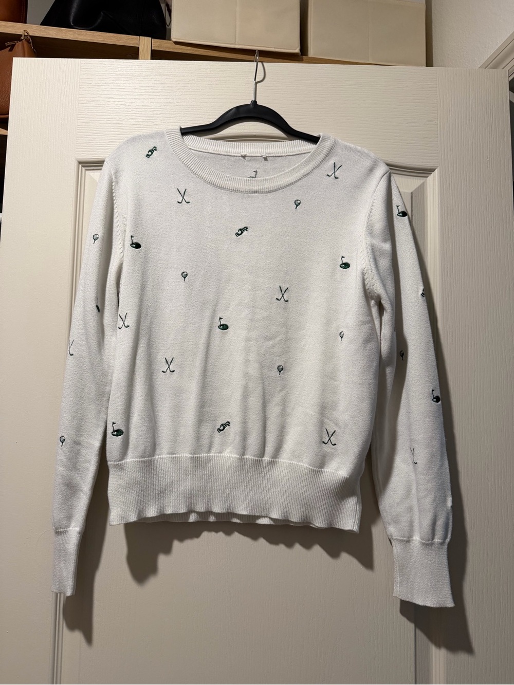 White Golf Motif Crewneck Sweater